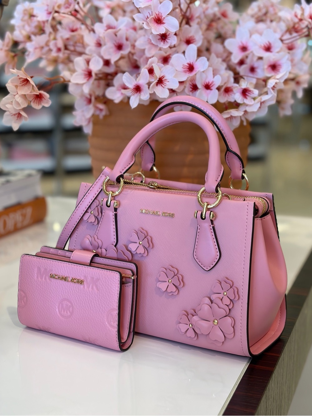 MICHAEL KORS  Marilyn Small Floral Embellished Satchel Crossbody and Wallet Set